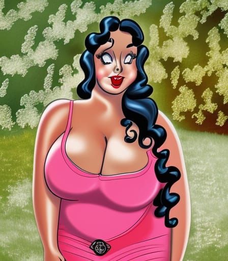 Voluptuous Woman in Rubber Hose Animation Style