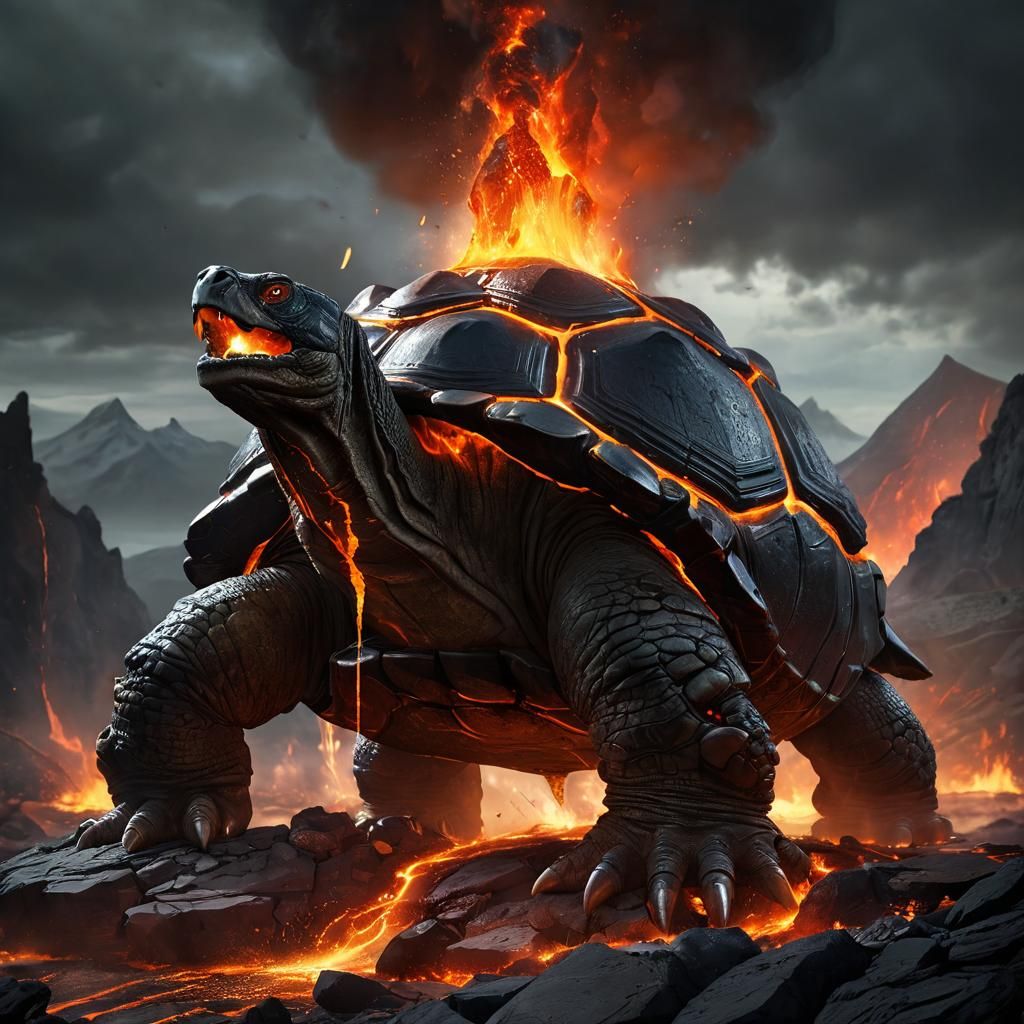 Demonic Molten Tortoise on Plateau, in Surrealist Style