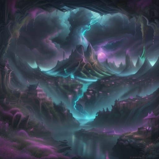 Dreamworld Storm: A Surreal Oil Painting