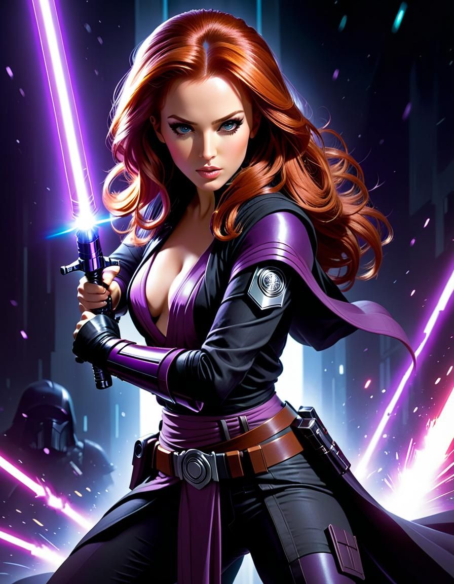 Dynamic Jedi Portrait with Purple Lightsaber in Anime Style