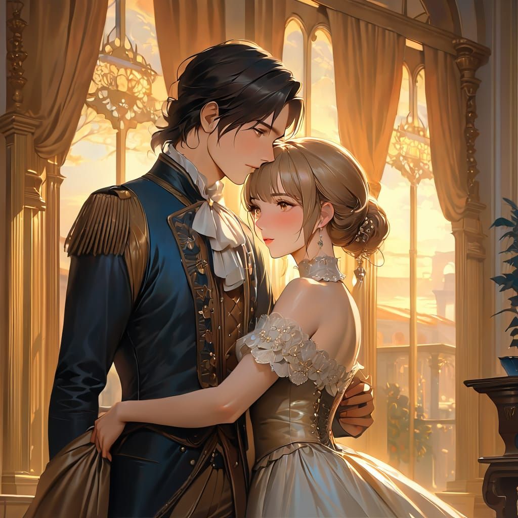 D'Artagnan and Constance in Romantic Oil Painting