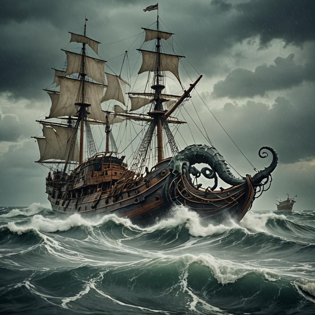 Kitty Kraken Battles Schooner in Stormy Seas