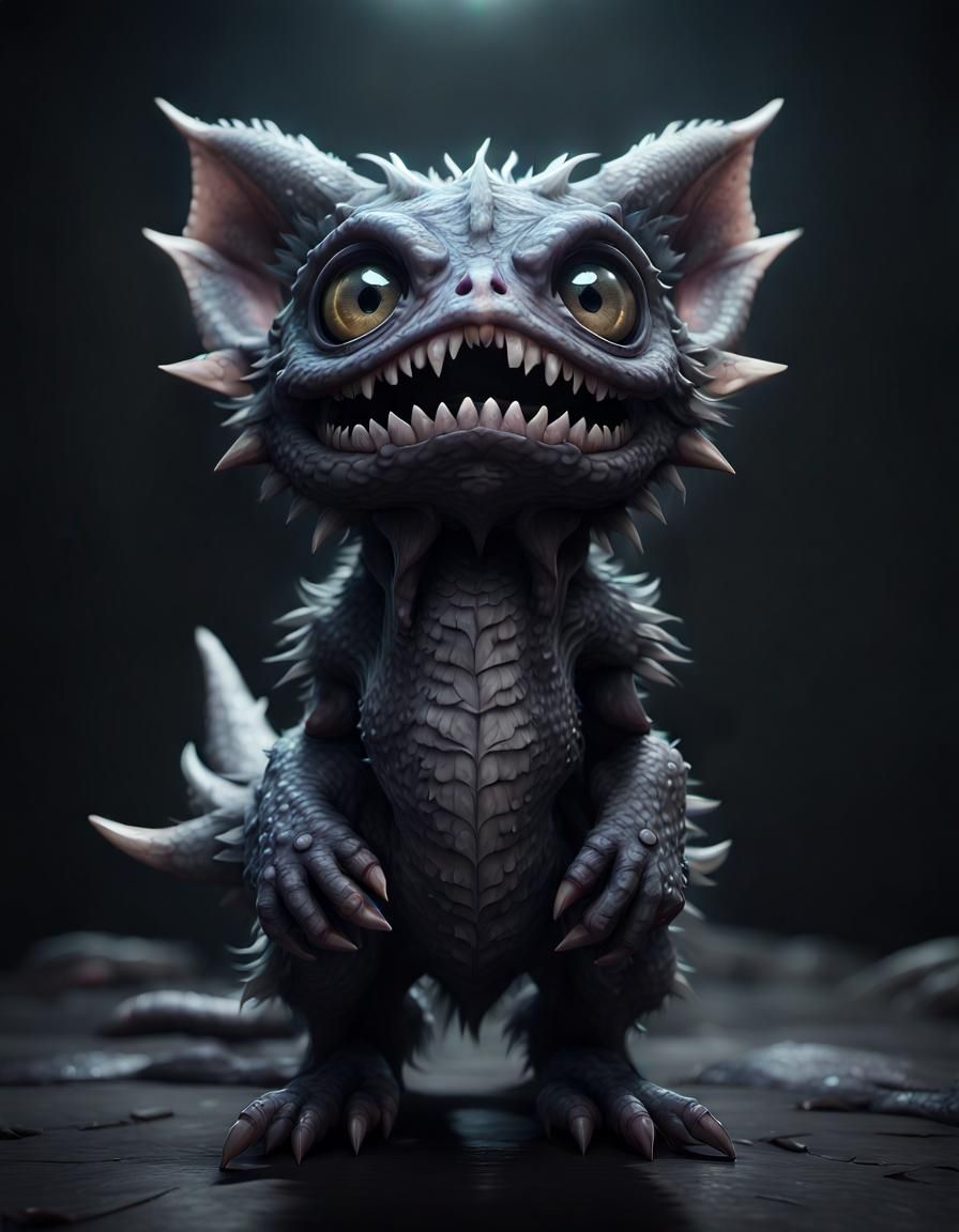 Cute Fluffy Scaled Mythological Creature in 3D