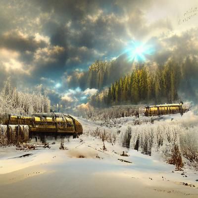 Dieselpunk Train Journey Through Winter Forest