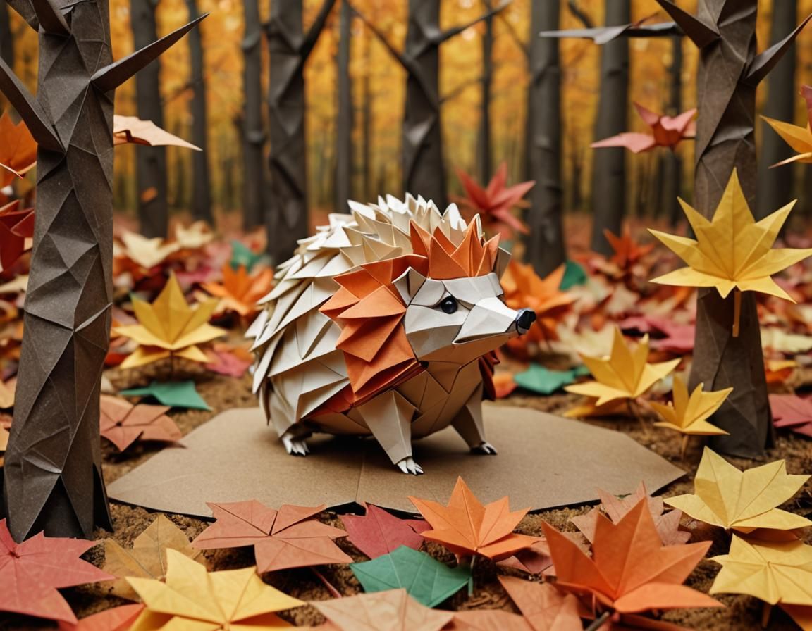 Paper forest origami hedgehog