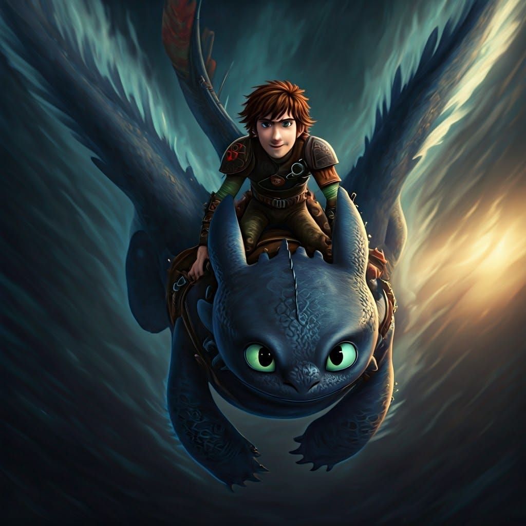Hiccup and Toothless Soar in Fantasy Art