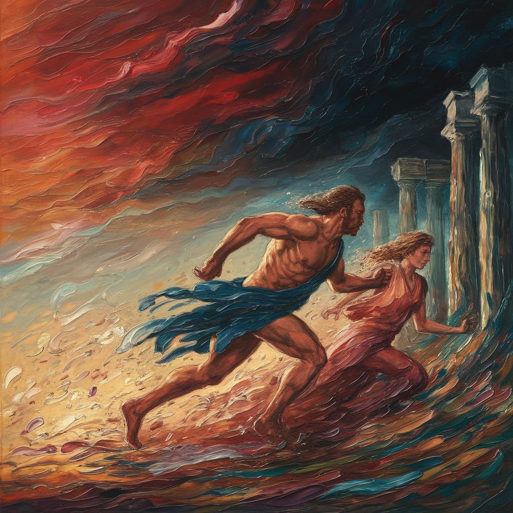 Fleeing Lovers in Expressionist Oil Painting