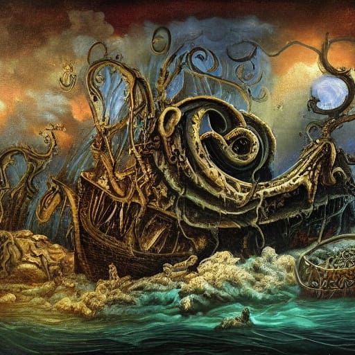 Gothic Aquarium with Vampire Clam Near Shipwreck