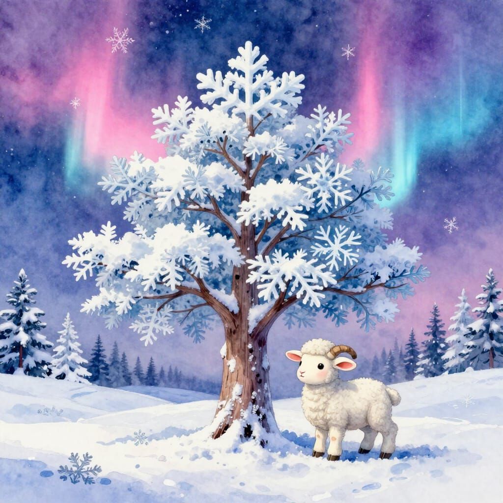Snowflake tree & chibi lamb