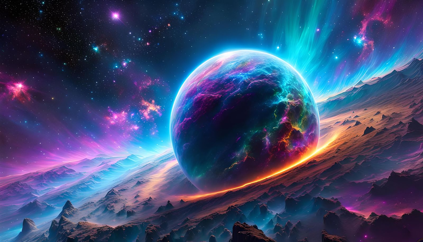 Iridescent Space Nebula in Candy Art Style