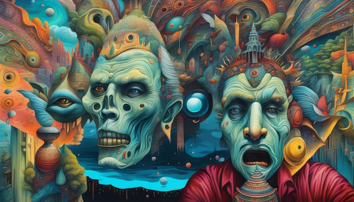 Surreal Cult of Personality in Mixed Media Style