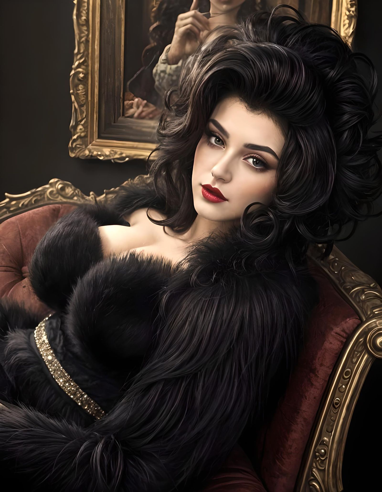 Confident Woman with Fur Wrap in Impasto Oil