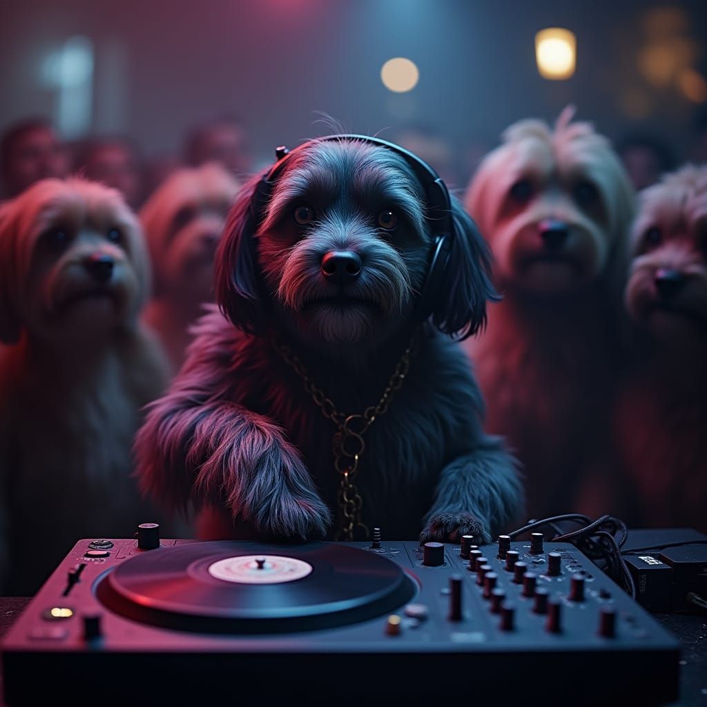 Havanese Dog DJ in Nightclub with Grunge Aesthetic