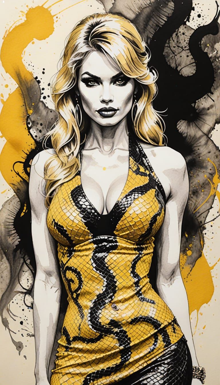 Brigitte Bardot Inspired Abstract Ink Snake Drawing