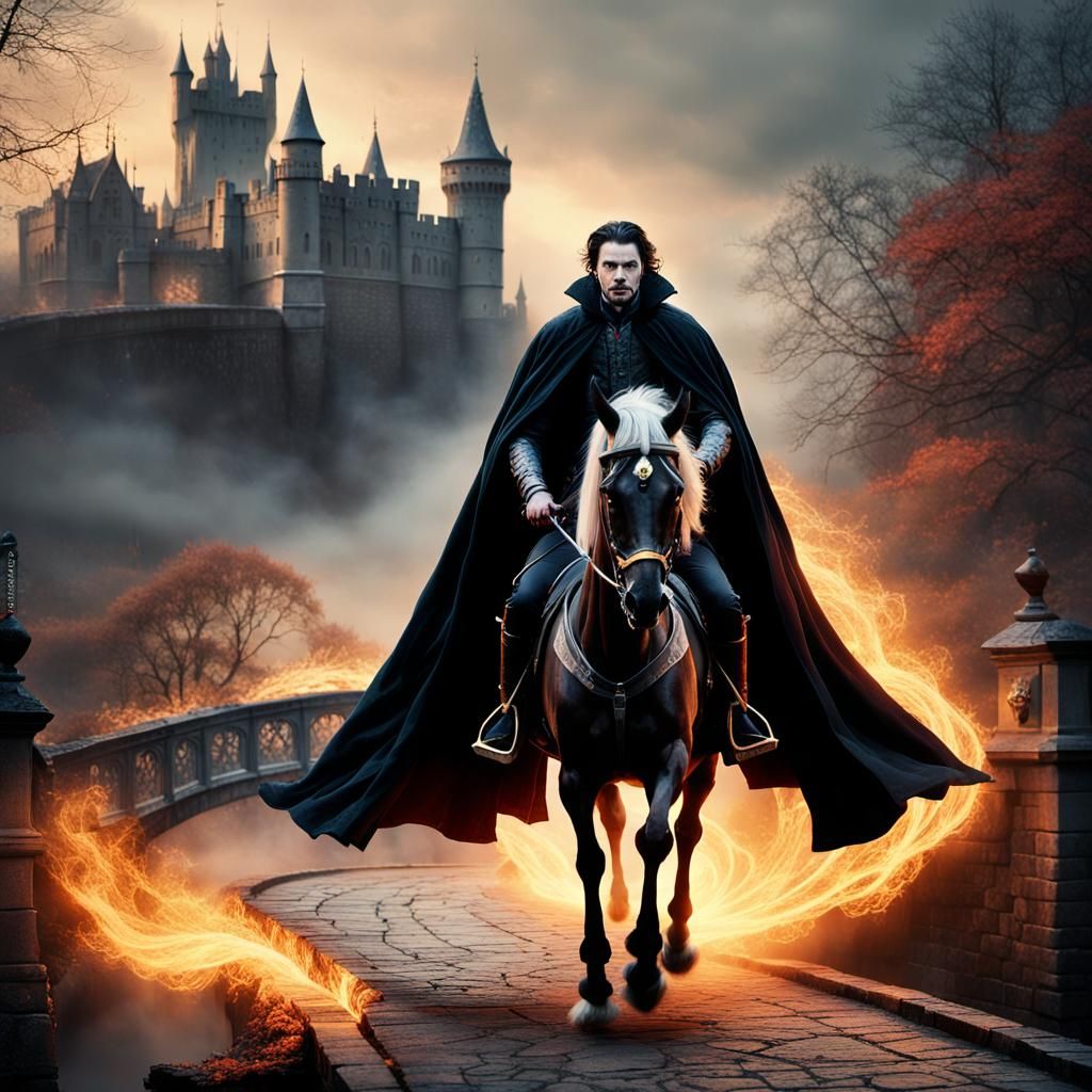 Vampire on Fire Horse Rides to Castle