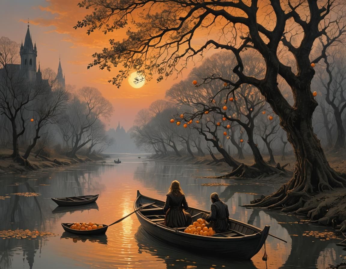 Surreal River Scene with Kaleidoscope Eyes in Dark Fantasy S...