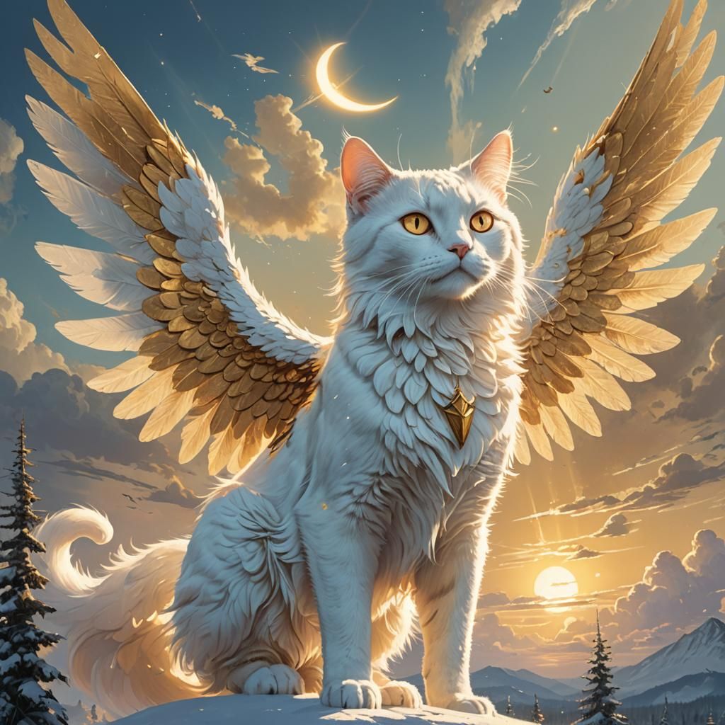 Celestial Cat Ascends to Heaven as Digital Art