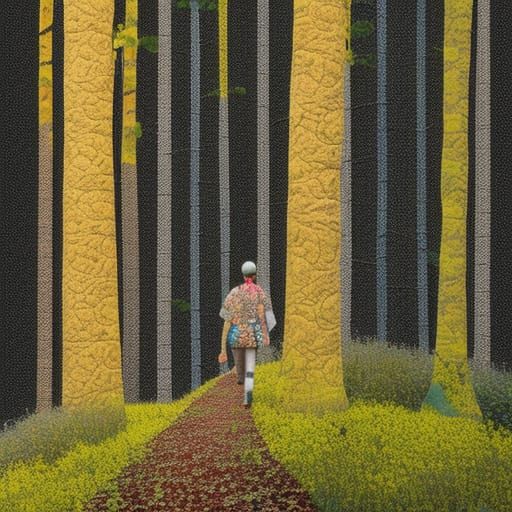 Hiking Scene in Oil, Quilt-Inspired 3D Art
