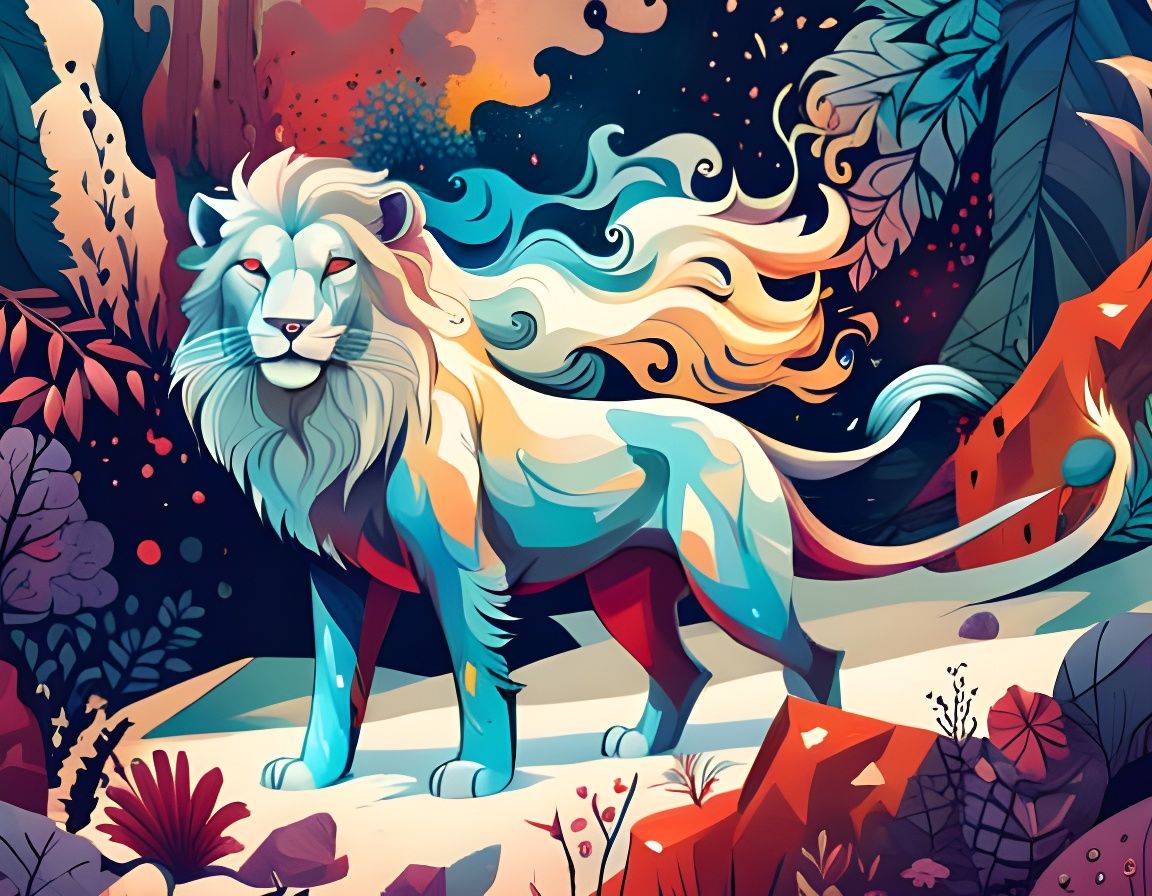 Hyperdetailed Lion Portrait with Ink Splatters