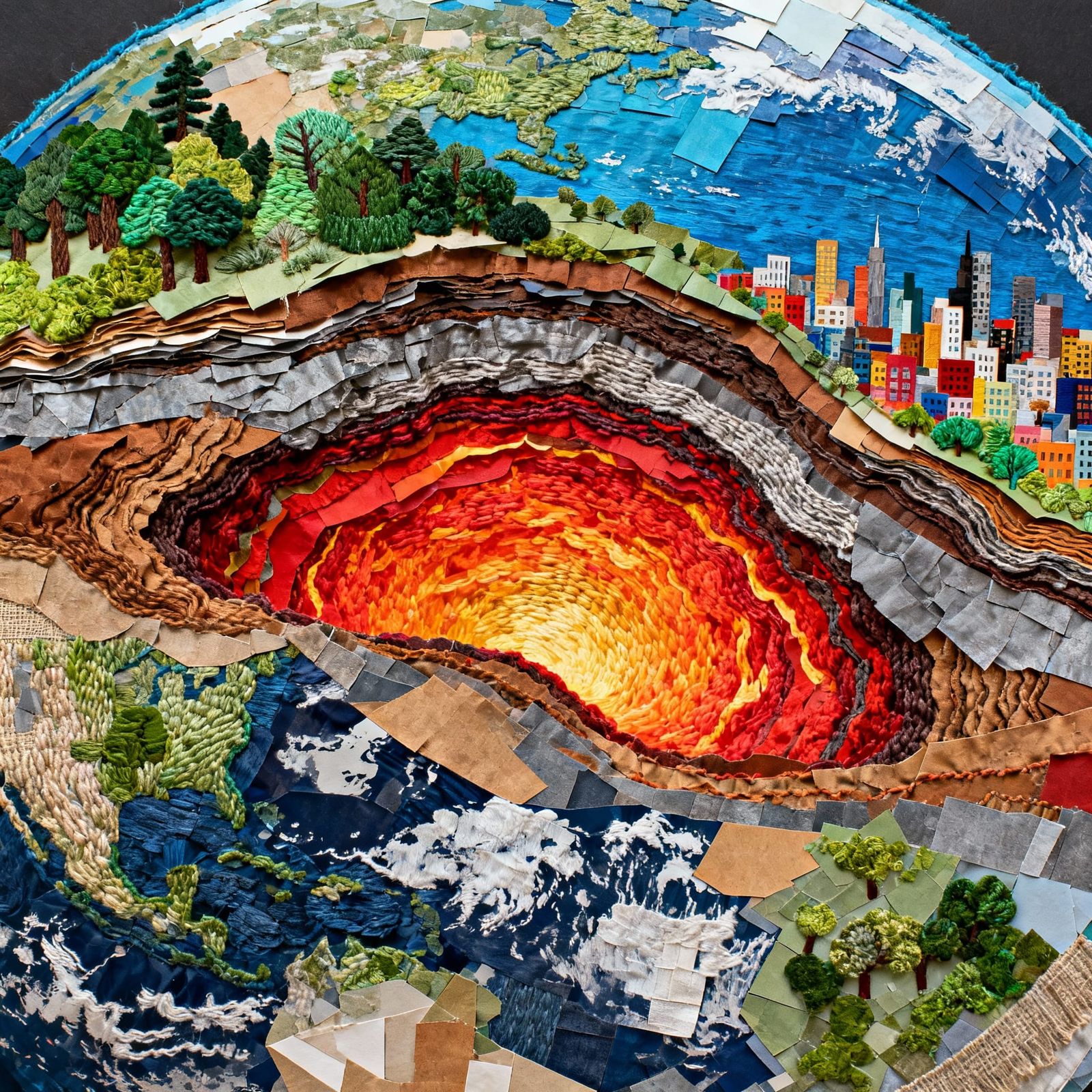 Earth's Cross-Section Decoupage Collage