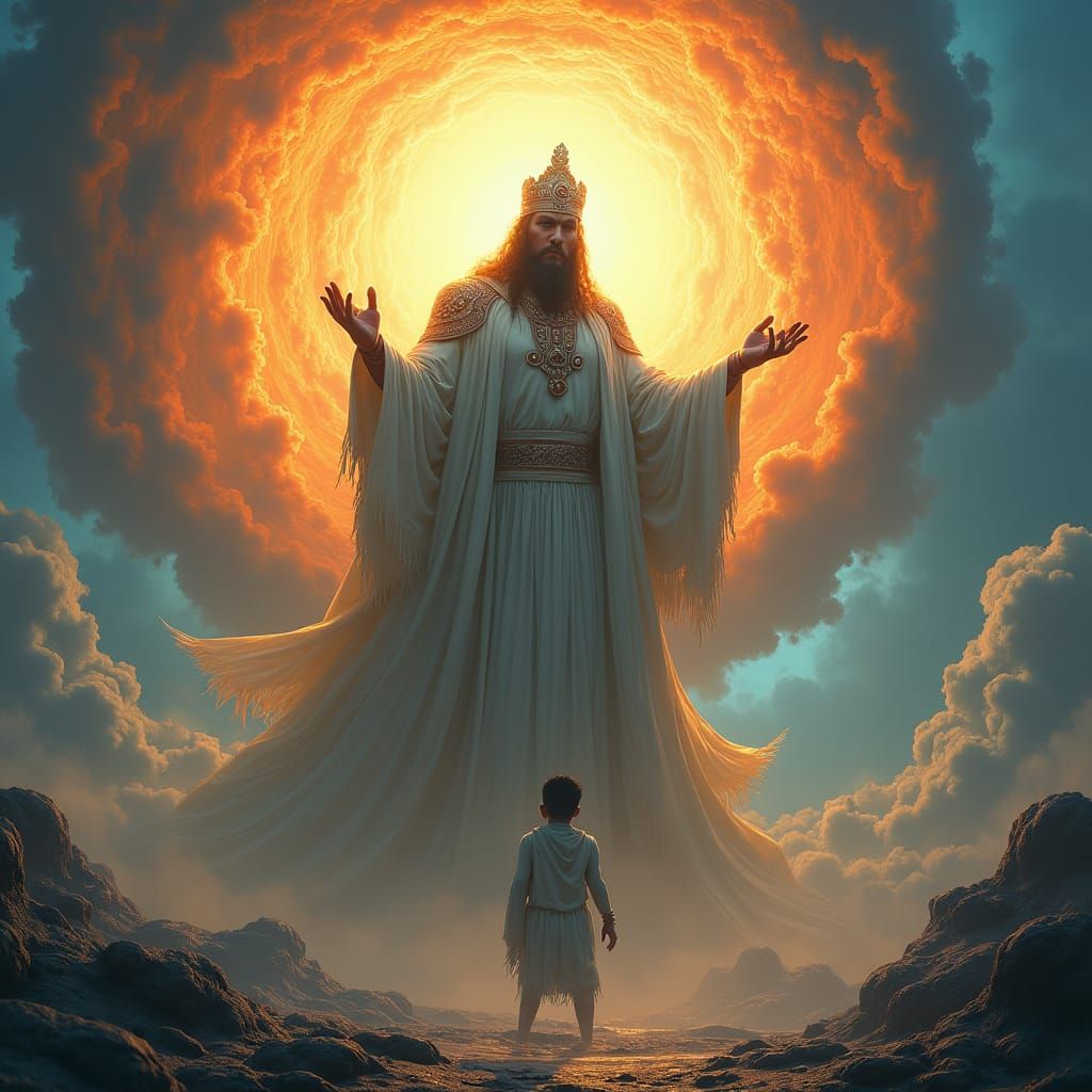 Deity Sculpting First Human: Breathtaking Matte Painting