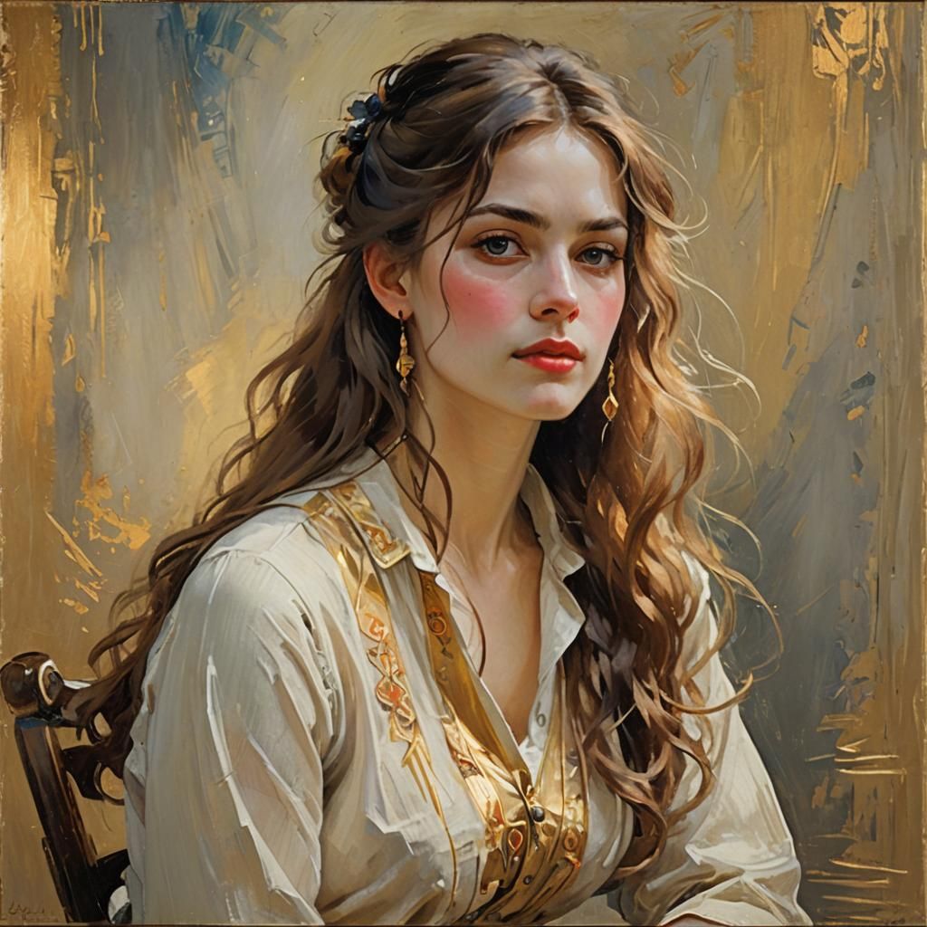 Impressionist Portrait of Woman with Flowing Hair