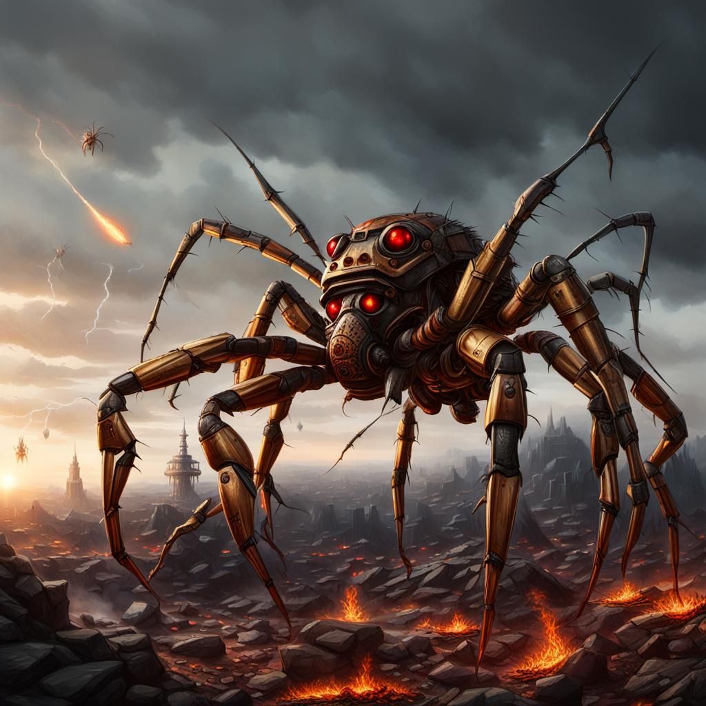 Epic Robot Spiders Dominate War-Torn Landscape