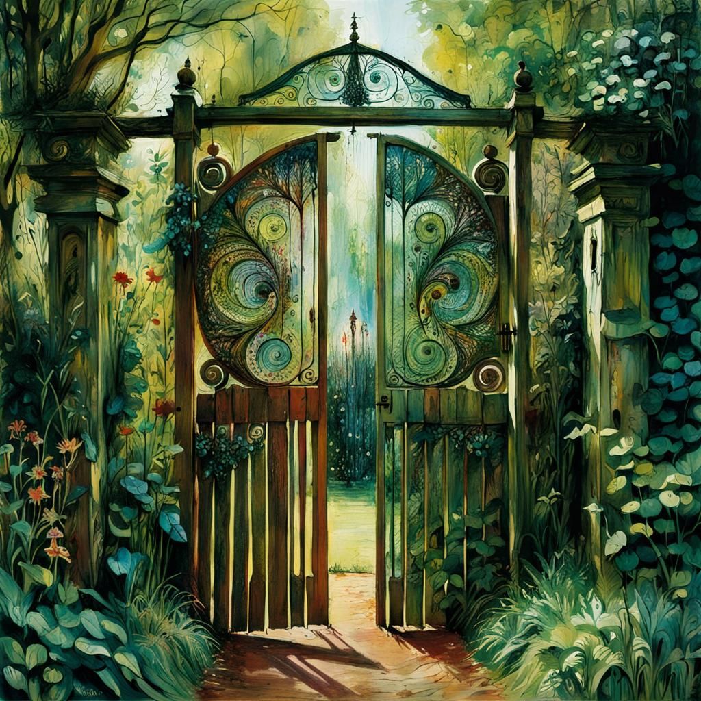 Enchanted Garden Gate: An Abstract Watercolor