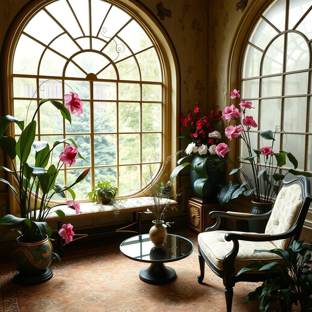 Art Nouveau Sitting Room with Flowing Floral Design