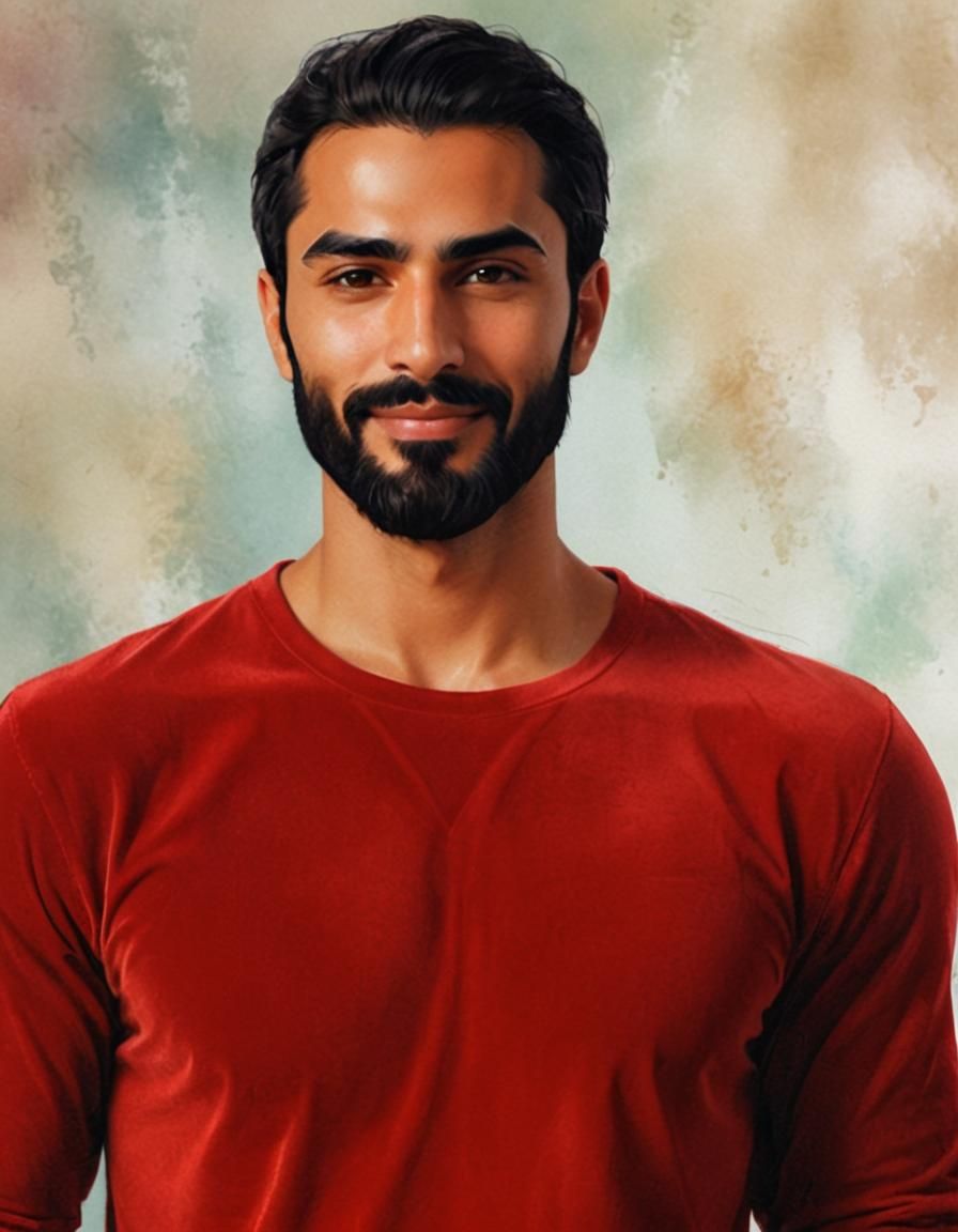Handsome Man in Red Velvet Shirt: 3D Anime Portrait