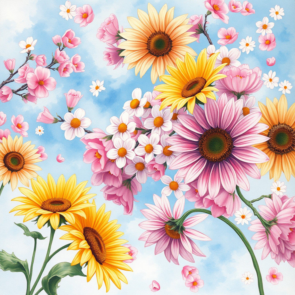 Floral Sky: Impressionist Watercolor Painting with Blossoms