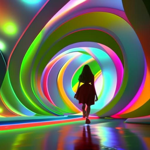 Boy and Girl in Whimsical 3D Tunnel