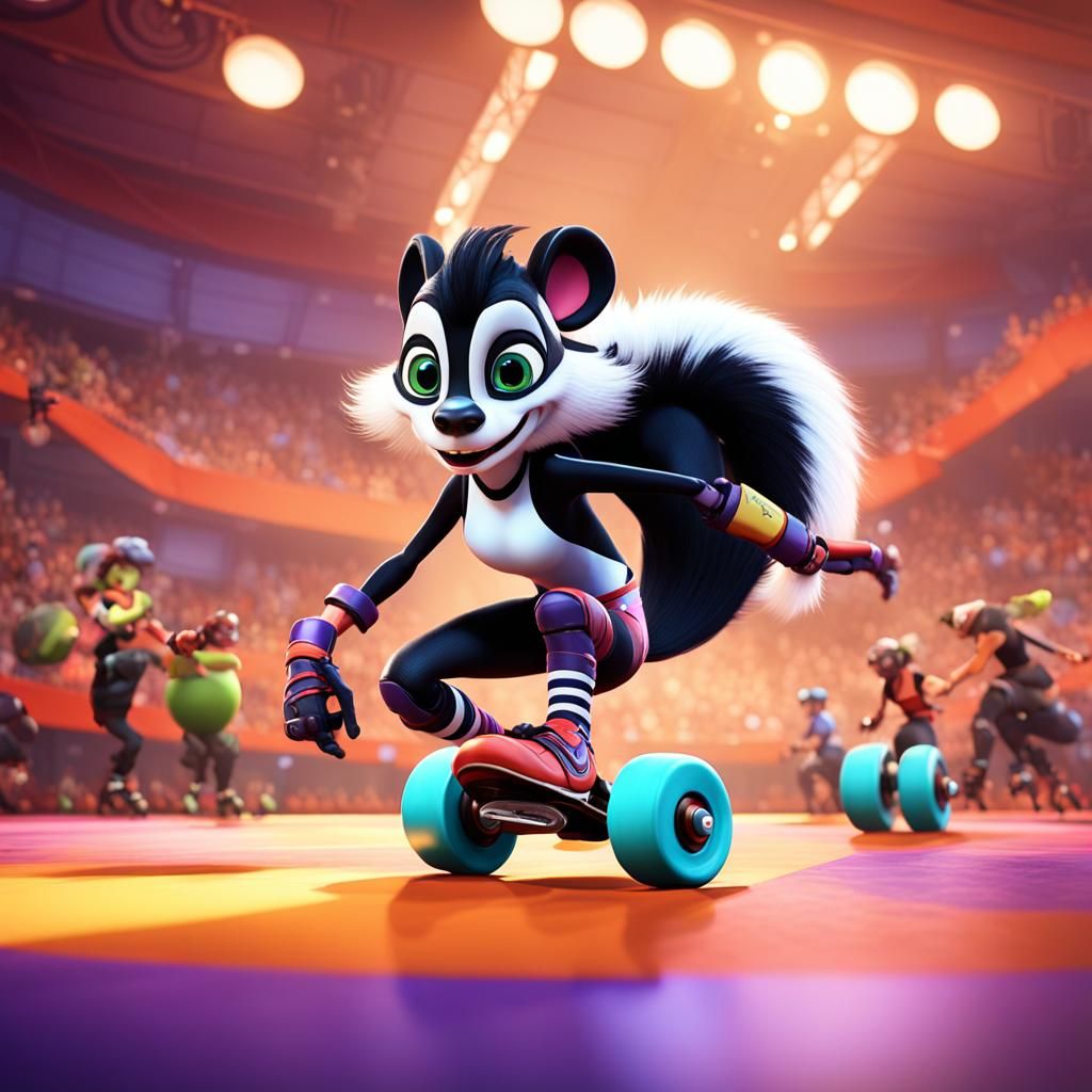 Skunk Roller Derby in Pixar Style
