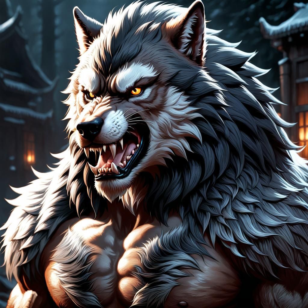 Fierce Werewolf Portrait: Detailed Digital Illustration