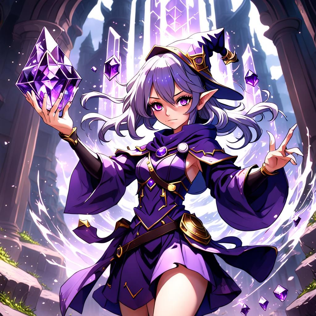 Anime Wizard Girl with Amethyst Crystals