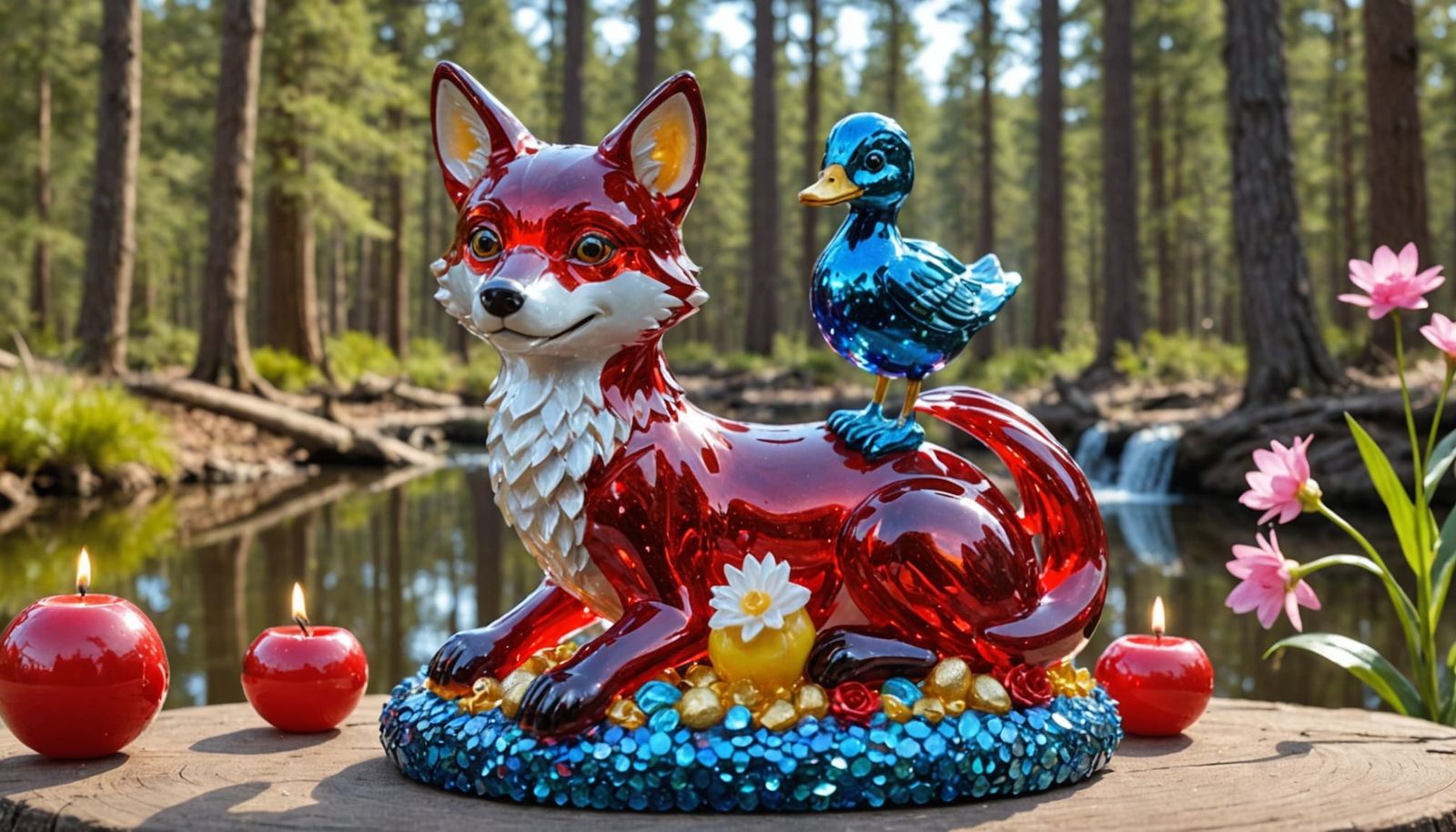 Whimsical Valentine's Day Forest Scene with Glass Sculpture ...