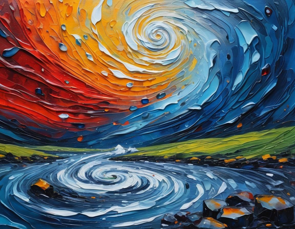 High relief Impasto Painting of raining day and storm