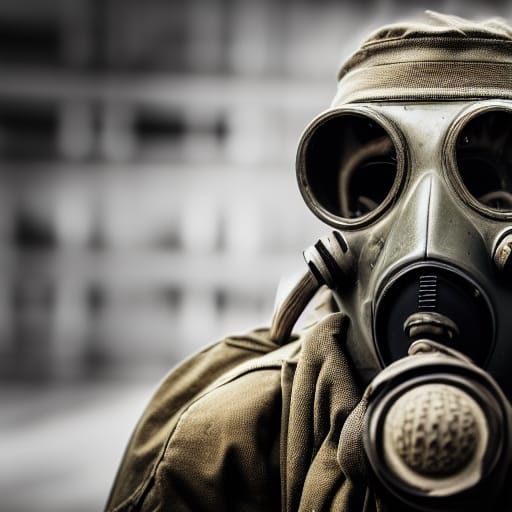 Gas Mask World War Scene in Sharp Focus