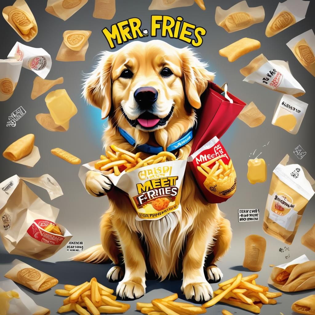 Golden Retriever Enjoying Fries: Concept Art