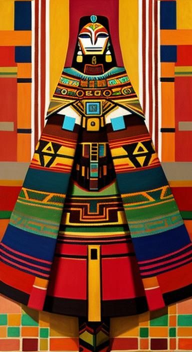 Geometric Peonies and Robot in Aztec Sarape Style