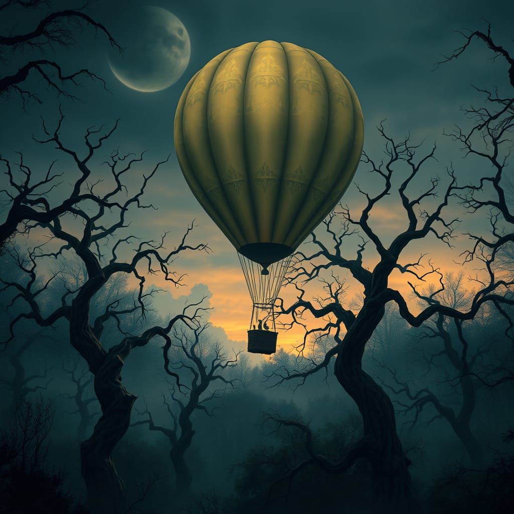 Balloon Drifting Through Haunted Forest: Matte Painting