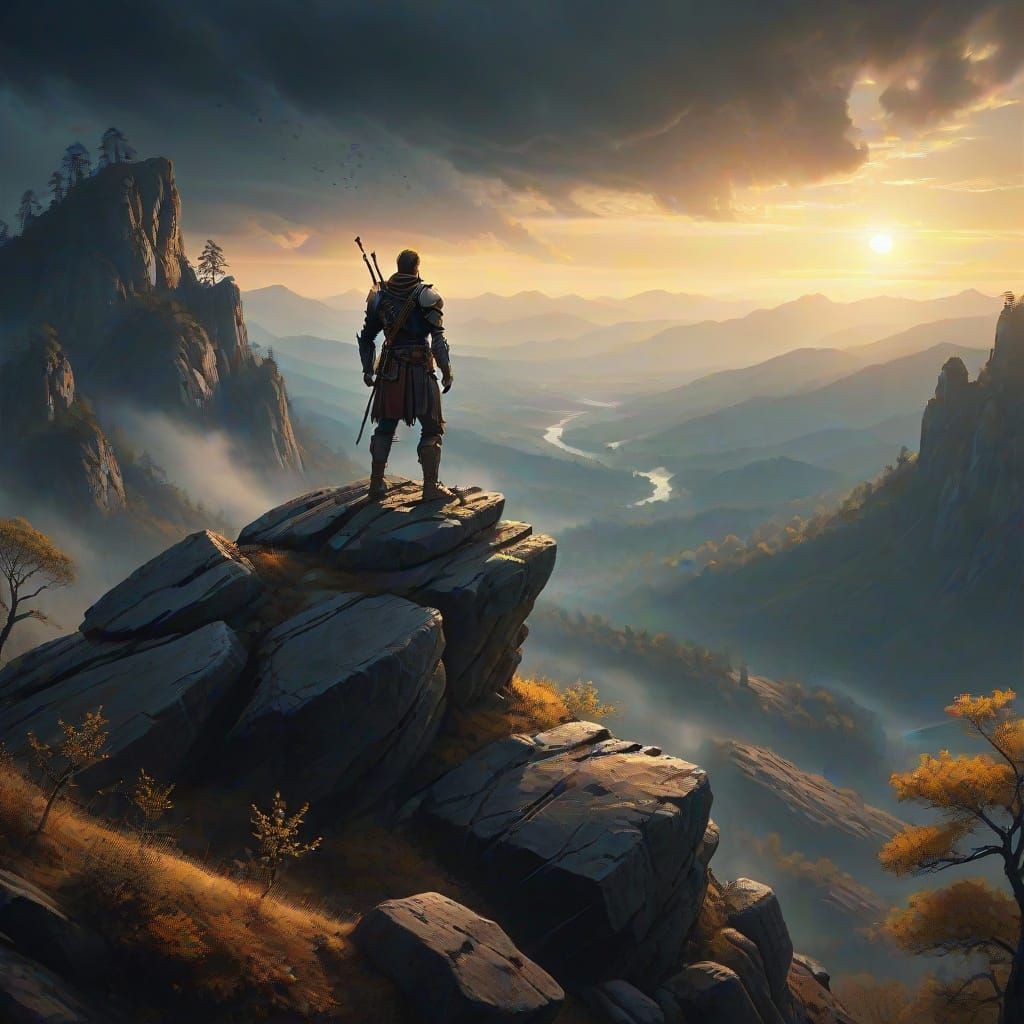 Lone Figure Gazing at Starry Sky, Fantasy Art