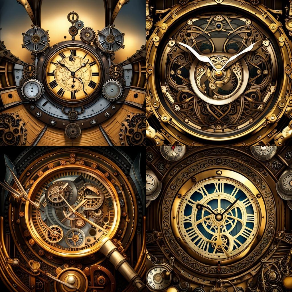 Intricate Steampunk Clocks in Dark Fantasy Style