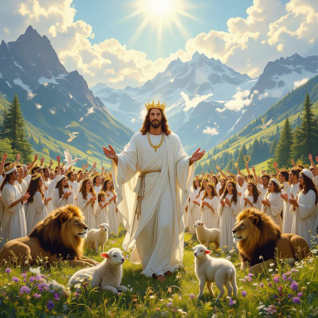 Heavenly Scene with Joyful People in Hyperrealism