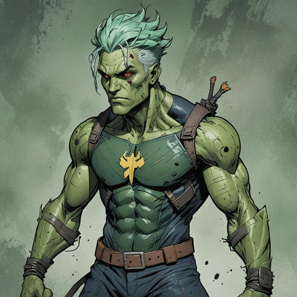 Mutant Warrior with Scars and Faded Green Hair