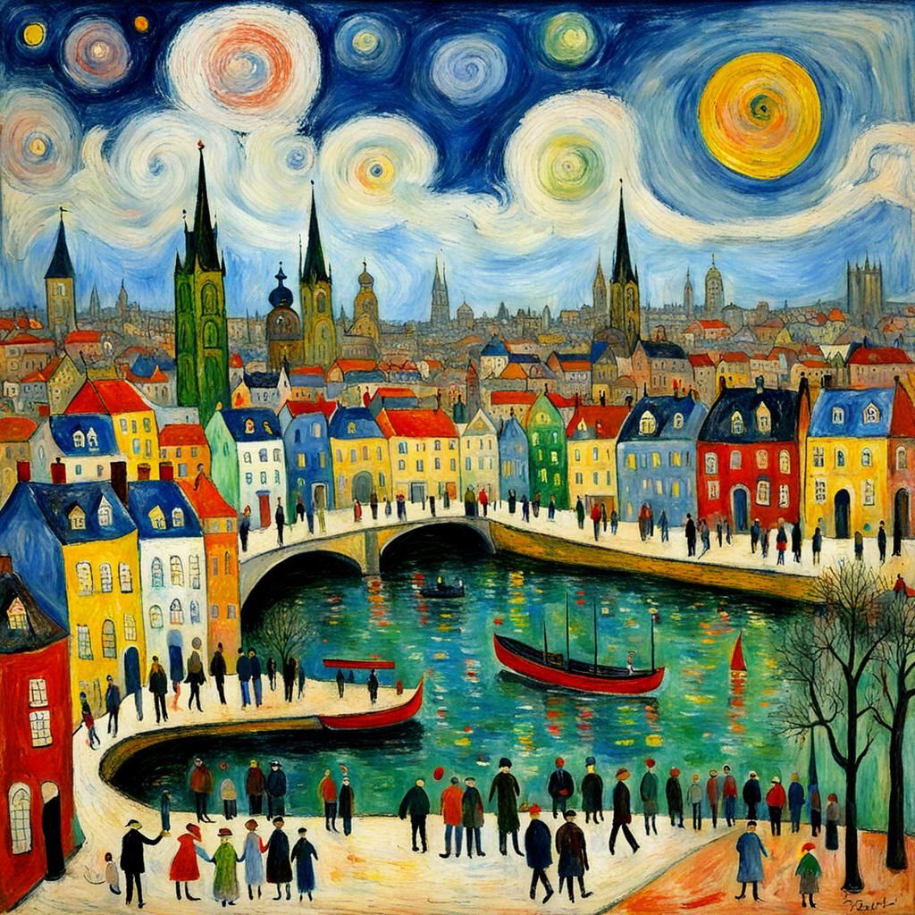 Cityscape in Early 20th Century Grotesque Style