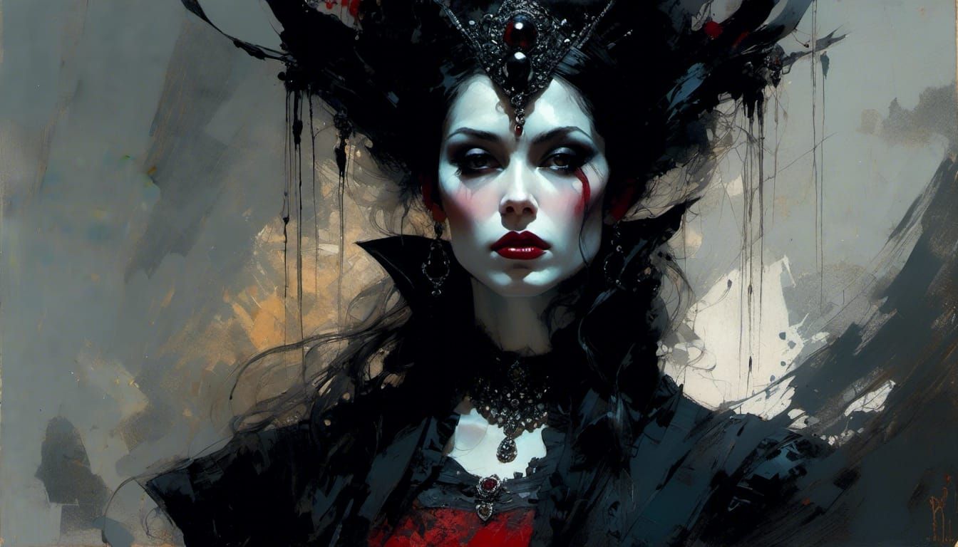 Dark Vampire Queen Portrait in Oil Painting Style