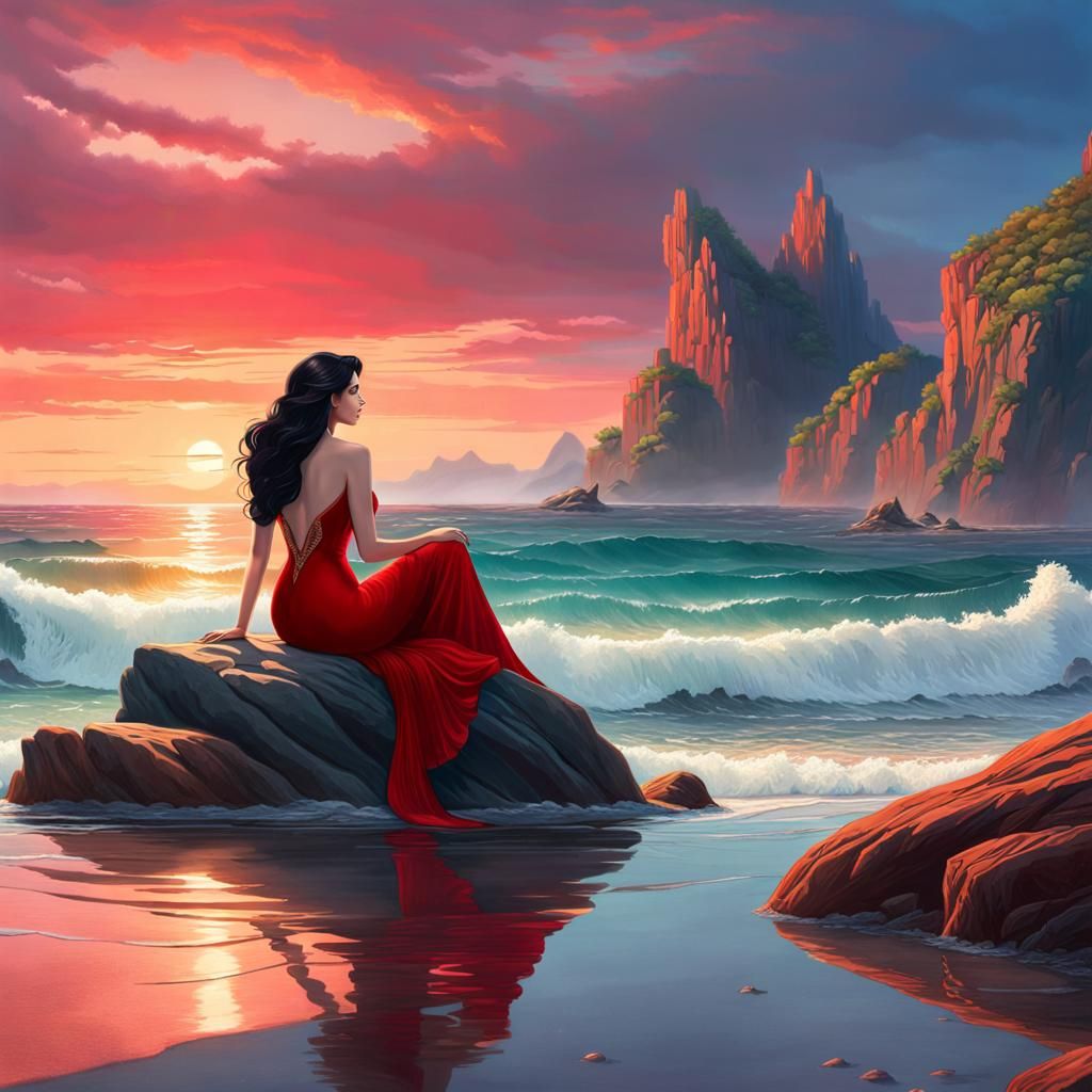 Romantic Merman Seascape at Sunrise