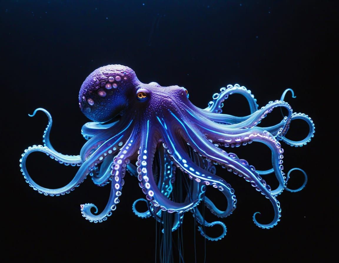 Glowing Octopus with Neon Tentacles