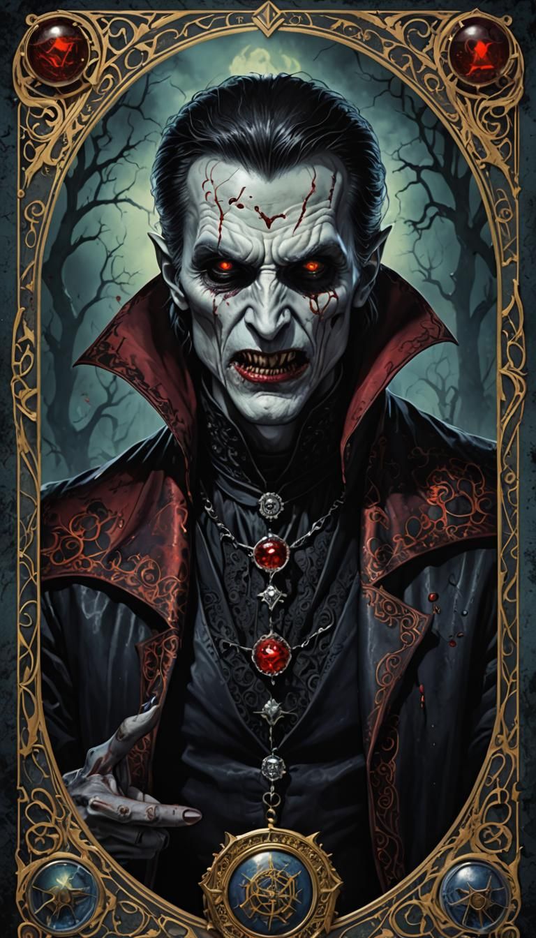 Vampire Judgement Tarot Card in Hyperrealistic Style
